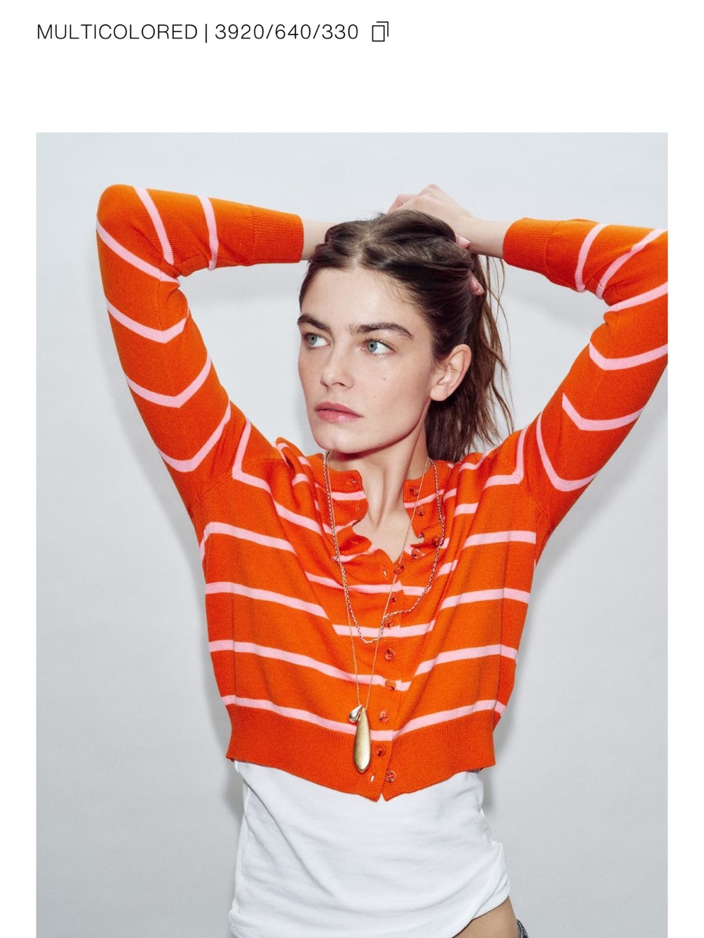 Zara Orange and Pink Striped Cropped Cardigan